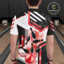 Load image into Gallery viewer, Custom Smoke Bowling Pins Polo &amp; Quarter Zip Shirt For Men, Bowling League Team Jersey |Red TDM6523