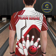 Load image into Gallery viewer, Custom White And Red Bowling Ball Polo &amp; Quarter Zip For Men, Bowling Team Shirts, Bowling Jersey TDM6526