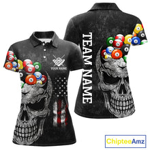 Load image into Gallery viewer, Personalized Grunge Skull Billiard Shirt For Women Custom Patriotic American Flag Pool Team Jerseys TDM4196