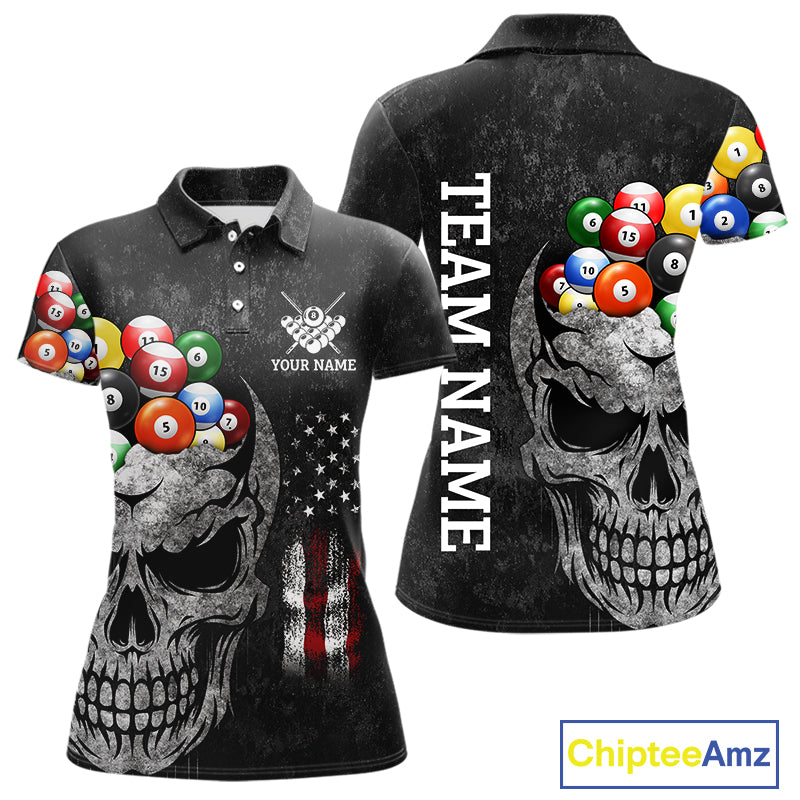 Personalized Grunge Skull Billiard Shirt For Women Custom Patriotic American Flag Pool Team Jerseys TDM4196