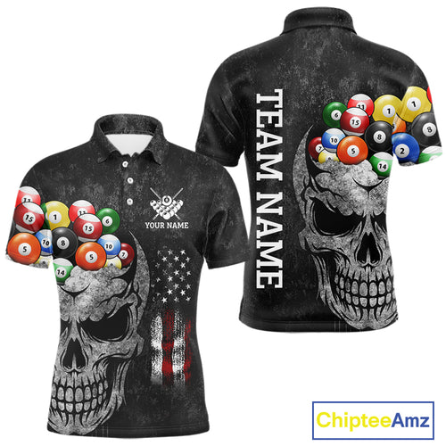 Personalized Grunge Skull Billiard Shirt For Men Custom Patriotic American Flag Pool Team Jerseys TDM4196