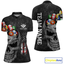 Load image into Gallery viewer, Personalized Grunge Skull Billiard Shirt For Women Custom Patriotic American Flag Pool Team Jerseys TDM4196