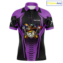 Load image into Gallery viewer, Purple 9 ball cowboy billiard polo shirt for men with funny pool team graphics.