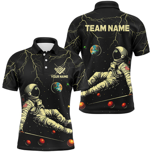 Personalized Black Astronaut Lightning Galaxy Billiard Shirts For Men, Funny Billiard Apparel TDM2029
