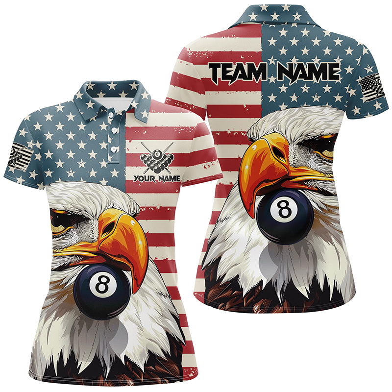 Personalized Retro US Flag Custom Eagle 8 Ball Billiard Shirts For Women, Patriotic Billiard Jerseys TDM2033