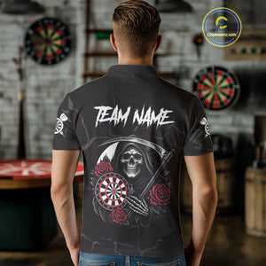 Personalized Red Funny Skull Roses Darts Shirt For Men Custom Darts Team Jersey, Darts Outfit TDM4356