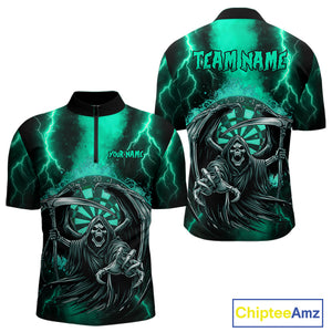 Personalized Turquoise Grim Reaper Thunder Lightning Darts Shirt For Men, 3D Darts Team Jerseys TDM4589