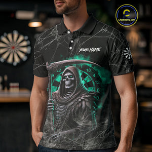 Black And Turquoise Smoke Grim Reaper Dart Shirts For Men Custom Halloween Darts Jersey Outfit TDM4590