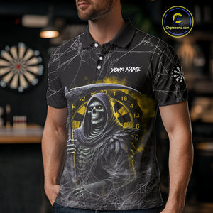 Black And Yellow Smoke Grim Reaper Dart Shirts For Men Custom Halloween Darts Jersey Outfit TDM4591
