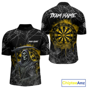 Black And Yellow Smoke Grim Reaper Dart Shirts For Men Custom Halloween Darts Jersey Outfit TDM4591