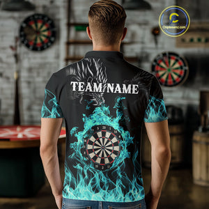 Personalized Turquoise Flaming Dragon Darts Shirt For Men Custom Darts Team Jersey Polo & 1/4 Zip TDM4592