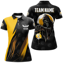 Load image into Gallery viewer, Personalized Yellow Black Grim Reaper 9 Ball Billiard Shirts For Women, 9 Ball Pool Team Jerseys TDM2503