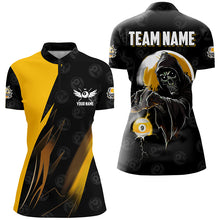 Load image into Gallery viewer, Personalized Yellow Black Grim Reaper 9 Ball Billiard Shirts For Women, 9 Ball Pool Team Jerseys TDM2503