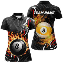 Load image into Gallery viewer, Personalized 8 Ball &amp; 9 Ball Fire Flame Women Billiard Shirts, 3D Billiard Jerseys For Team Pooler TDM2504