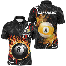 Load image into Gallery viewer, Personalized 8 Ball &amp; 9 Ball Fire Flame Men Billiard Shirts, 3D Billiard Jerseys For Team Pooler TDM2504