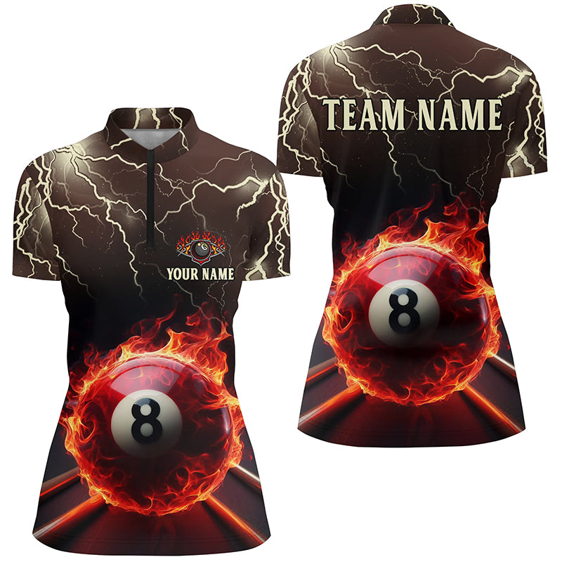 Customized Flame Lightning Ball 8 Women Water Zips Shirts Best Billiard Team Uniform Shirts TDM0369