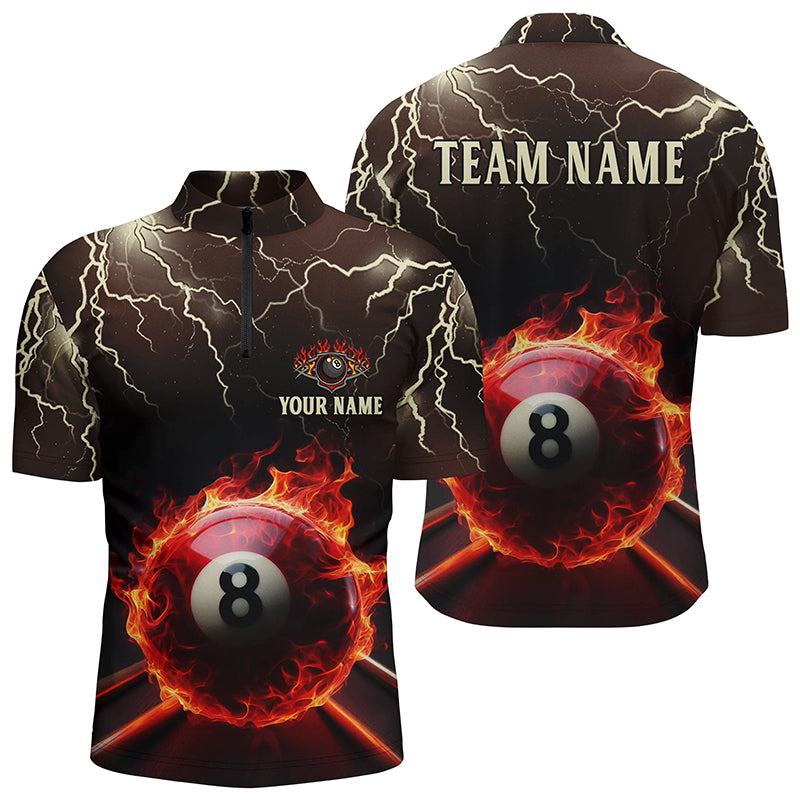 Customized Flame Lightning Ball 8 Men Water Zips Shirts Best Billiard Team Uniform Shirts TDM0369
