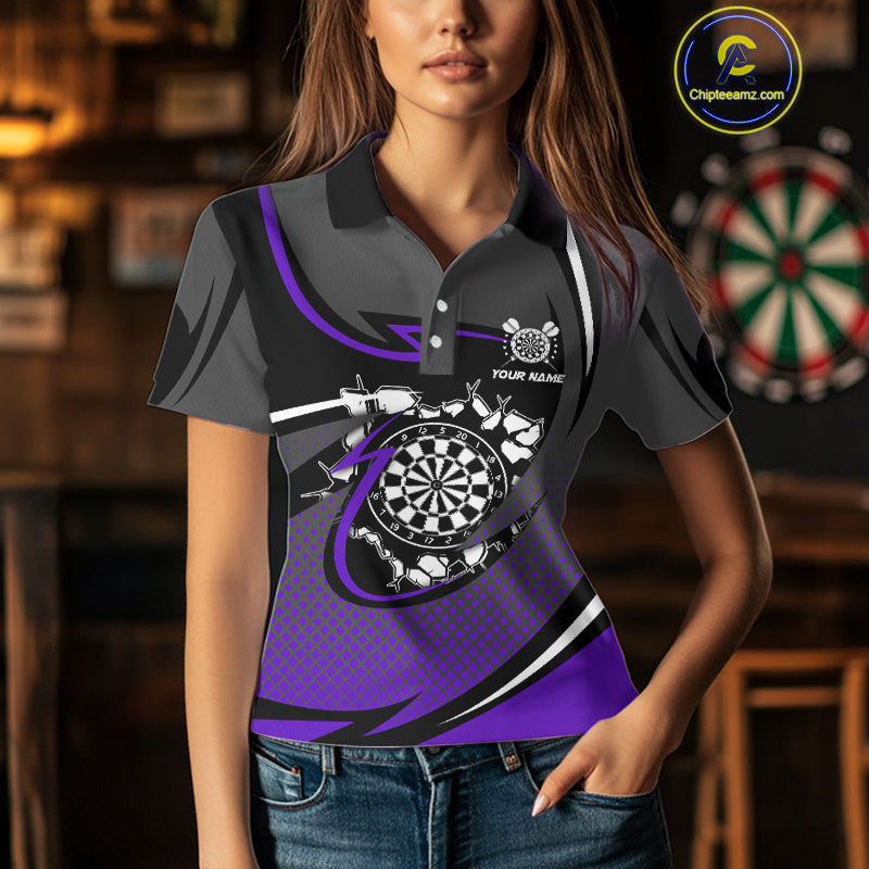 Funny Crack Dartboard Purple Darts Polo & Quarter Zip Custom Darts Shirt For Women Darts Team Jersey TDM5008