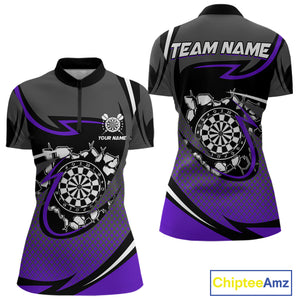 Funny Crack Dartboard Purple Darts Polo & Quarter Zip Custom Darts Shirt For Women Darts Team Jersey TDM5008