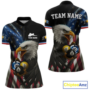 Personalized American Flag Eagle Pool Jersey For Women Custom Billiard 8, 9 & 10 Ball Team Shirt TDM5013