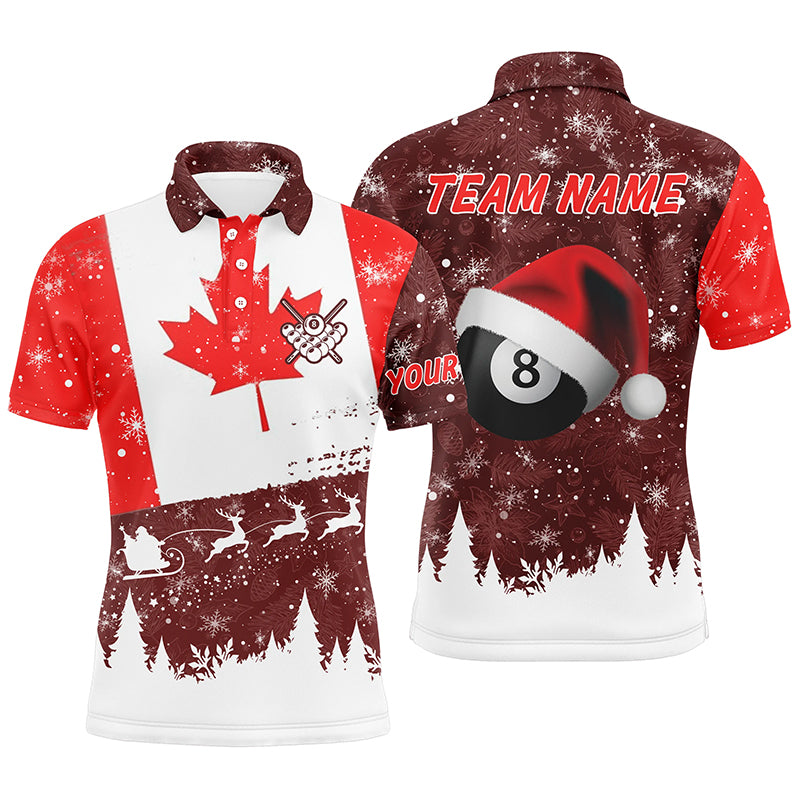 Funny Christmas Canadian Flag Custom Billiard Men Polo Shirts, Canada Flag Pool Shirts For Patriot TDM0584