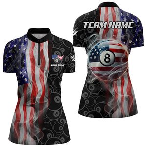 Personalized American Flag Smoke Flag Billiard Jersey, Patriotic 8 Ball Pool Billiard Team Shirts TDM3235