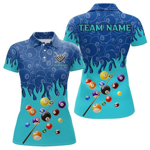 Personalized Blue And Cyan Billiard Shirts For Women Custom 3D Billiard Balls Pool Team Jerseys TDM3236