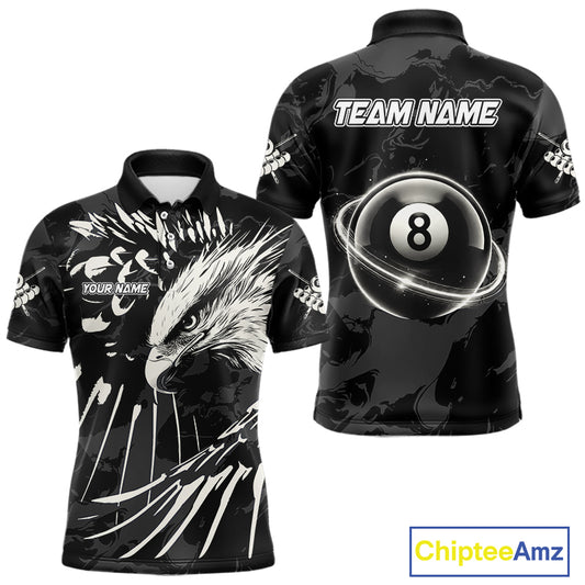 Custom White And Black 8 Ball Pool Eagle Paint Billiard Shirts For Men Team League Billiard Jersey TDM5473