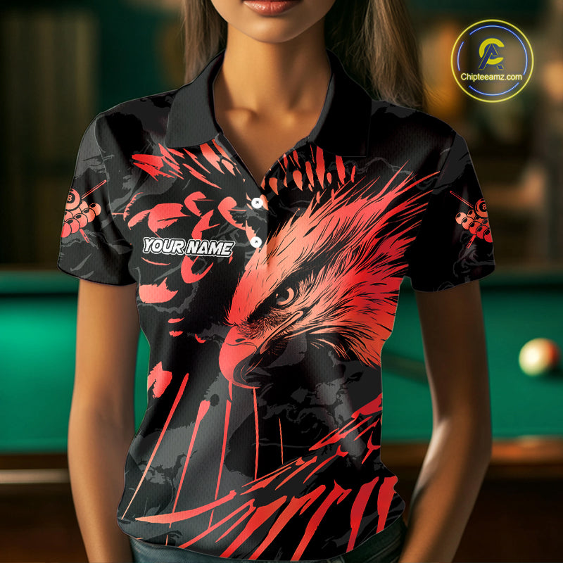 Custom Red And Black 8 Ball Pool Eagle Paint Billiard Shirts For Women Team League Billiard Jersey TDM5474