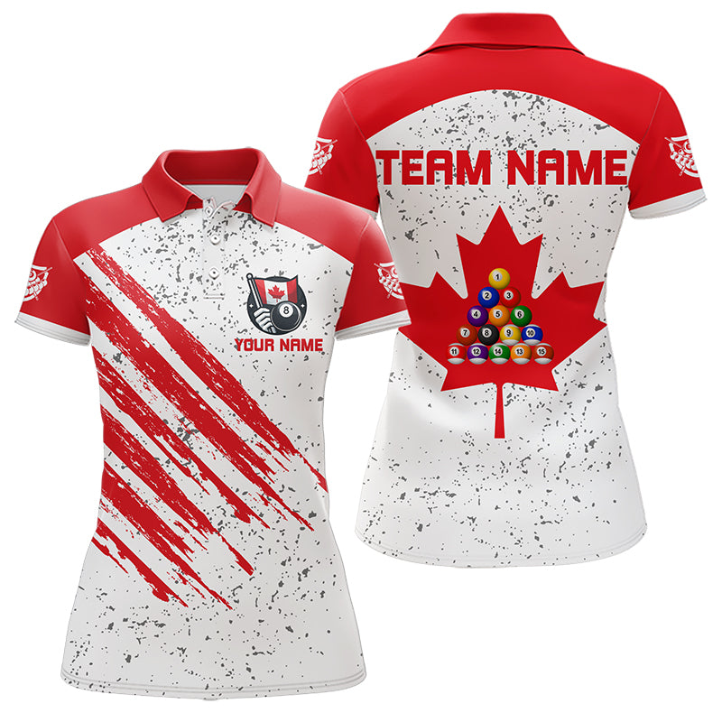 White Grunge Canada Flag Custom Billiard Shirts For Women, Patriotic Team Player Pool Jerseys TDM3435