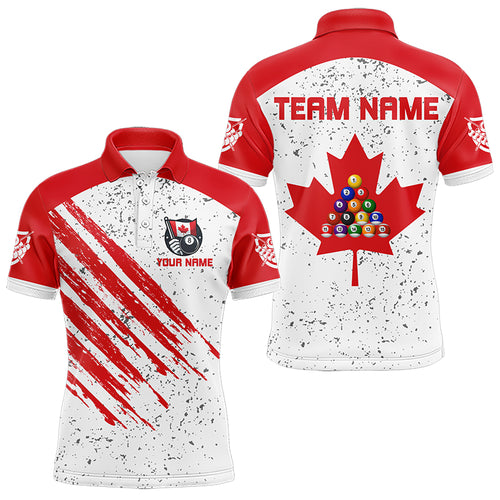 White Grunge Canada Flag Custom Billiard Shirts For Men, Patriotic Team Player Pool Jerseys TDM3435