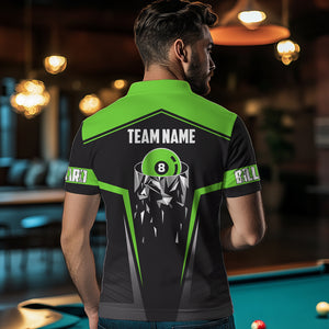 Black And Green 8 Ball Pool Billiard Jerseys For Men Custom Polo & Quarter Zip Billiard Team Shirts TDM3436