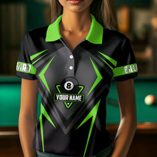 Load image into Gallery viewer, Black And Green 8 Ball Pool Billiard Jerseys For Women Custom Polo &amp; Quarter Zip Billiard Team Shirts TDM3436