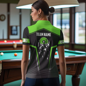 Black And Green 8 Ball Pool Billiard Jerseys For Women Custom Polo & Quarter Zip Billiard Team Shirts TDM3436