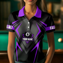 Load image into Gallery viewer, Black And Purple 8 Ball Pool Billiard Jerseys For Women Custom Polo &amp; Quarter Zip Billiard Team Shirt TDM3437