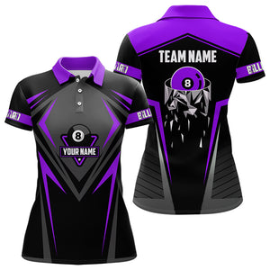 Black And Purple 8 Ball Pool Billiard Jerseys For Women Custom Polo & Quarter Zip Billiard Team Shirt TDM3437