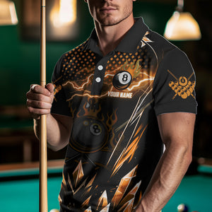 Personalized Orange Icy Lightning 8 Ball Pool Men Billiard Shirt Custom Billiard Team League Jersey TDM3438