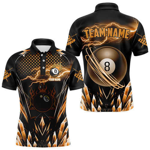 Personalized Orange Icy Lightning 8 Ball Pool Men Billiard Shirt Custom Billiard Team League Jersey TDM3438