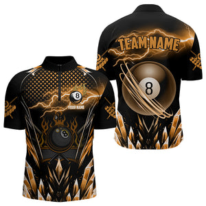 Personalized Orange Icy Lightning 8 Ball Pool Men Billiard Shirt Custom Billiard Team League Jersey TDM3438