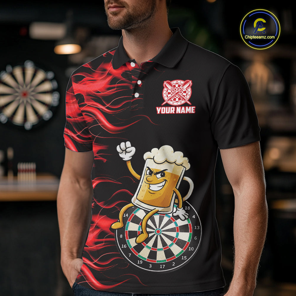 Red Flaming Dartboard Funny Beer Darts Shirt For Men Custom Darts Jersey Team Polo & 1/4 Zip TDM5939