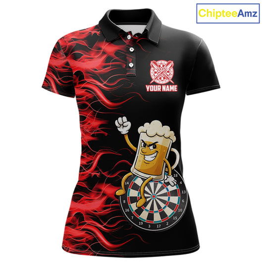 Red Flaming Dartboard Funny Beer Darts Shirt For Women Custom Darts Jersey Team Polo & 1/4 Zip TDM5939