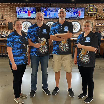 Blue Flaming Dartboard Funny Beer Darts Shirt For Women Custom Darts Jersey Team Polo & 1/4 Zip TDM5940
