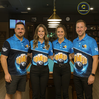 Black And Blue Funny Beer 8 Ball Billiard Jersey For Women Custom Pool Team Shirt Polo & 1/4 Zip TDM5942
