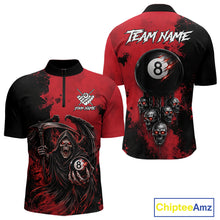 Load image into Gallery viewer, Red Grim Reaper 8 Ball Billiard Shirt For Men Custom Skull Pool Team Jersey Polo &amp; 1/4 Zip TDM6102