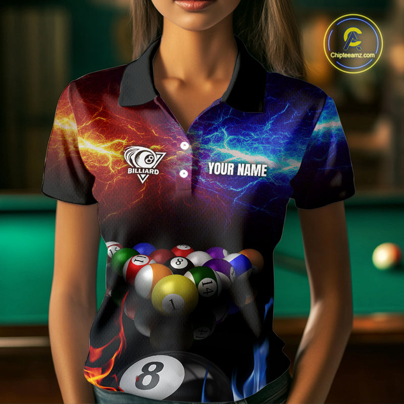 Orange And Blue Custom Lightning Women's Billiard Shirts – Billiard Pool Team Jerseys Polo & 1/4 Zip TDM4014