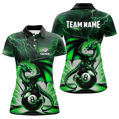 Lightning Thunder Dragon Custom Green 8 Ball Pool Shirts For Women, Billiard Team League Jerseys TDM2250