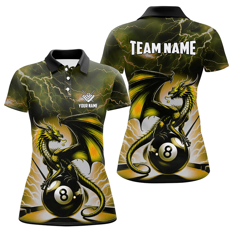 Lightning Thunder Dragon Custom Yellow 8 Ball Pool Shirts For Women, Billiard Team League Jerseys TDM2251