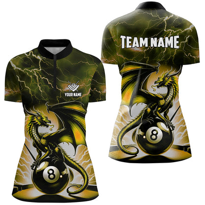 Lightning Thunder Dragon Custom Yellow 8 Ball Pool Shirts For Women, Billiard Team League Jerseys TDM2251