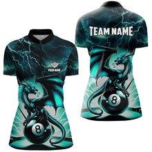 Load image into Gallery viewer, Lightning Thunder Dragon Custom Turquoise 8 Ball Pool Shirts For Women, Billiard Team League Jerseys TDM2252