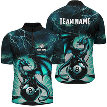 Load image into Gallery viewer, Lightning Thunder Dragon Custom Turquoise 8 Ball Pool Shirts For Men, Billiard Team League Jerseys TDM2252